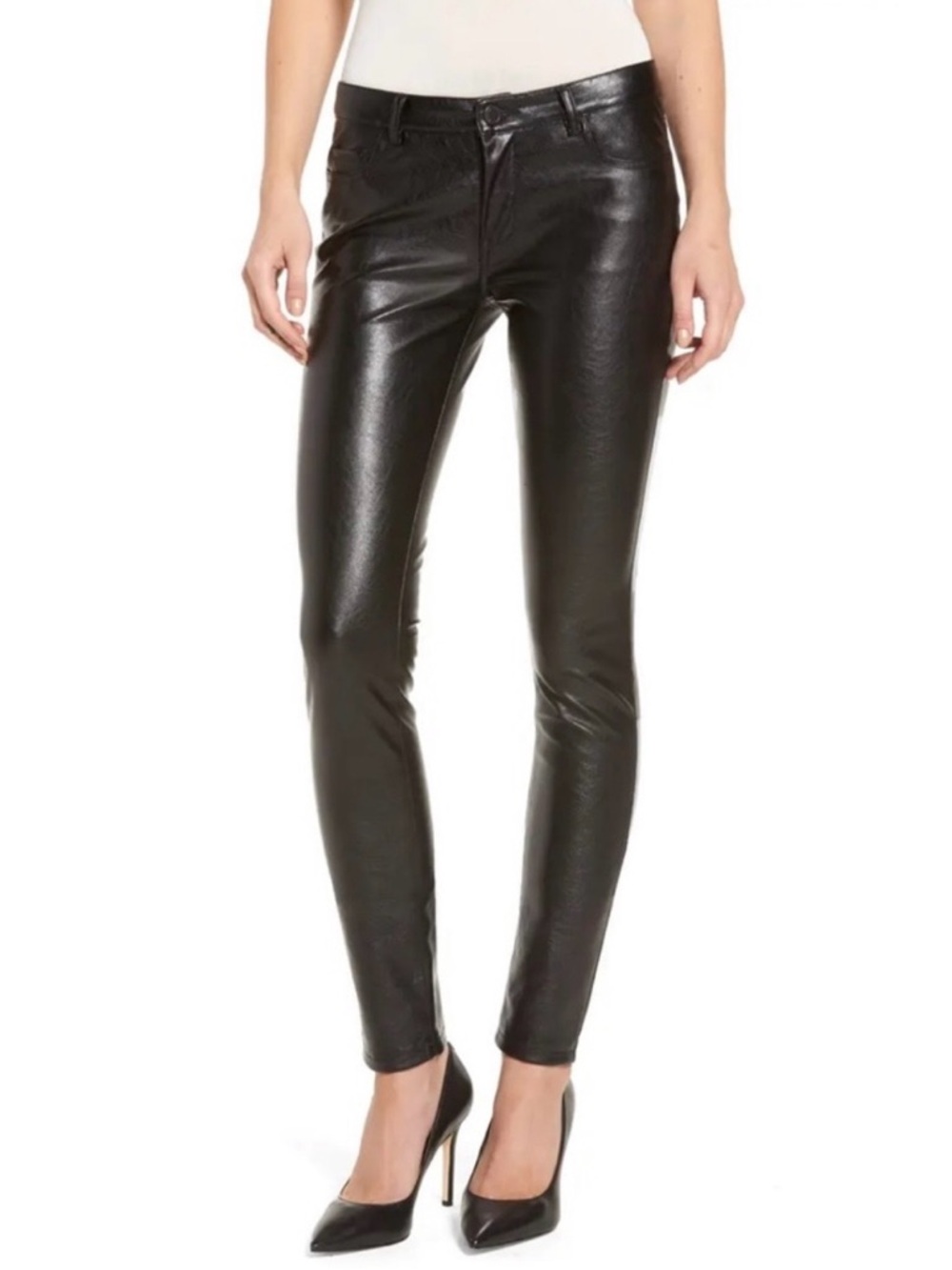 BlankNYC Black Denim Faux Vegan Leather High Waist Flattering Skinny Pants NWT - Picture 2 of 9